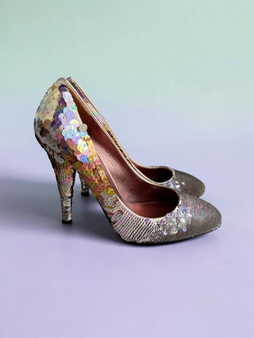 MIU MIU Iridescent Sequined Multicolor Heels Size 37.5 / US 7.5